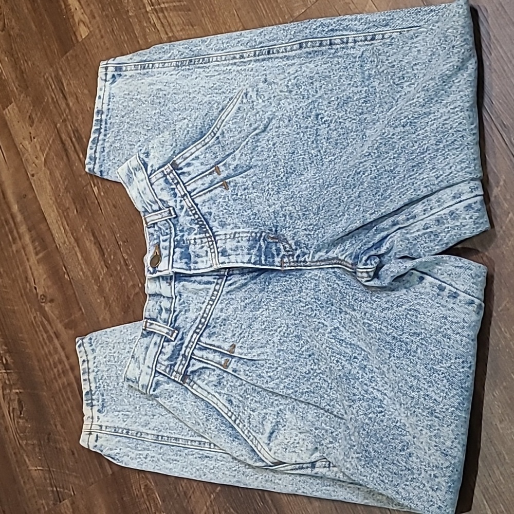Vintage Acid Wash Sunset Blues Yolked High Waisted Paper Bag Jeans 3 Petite